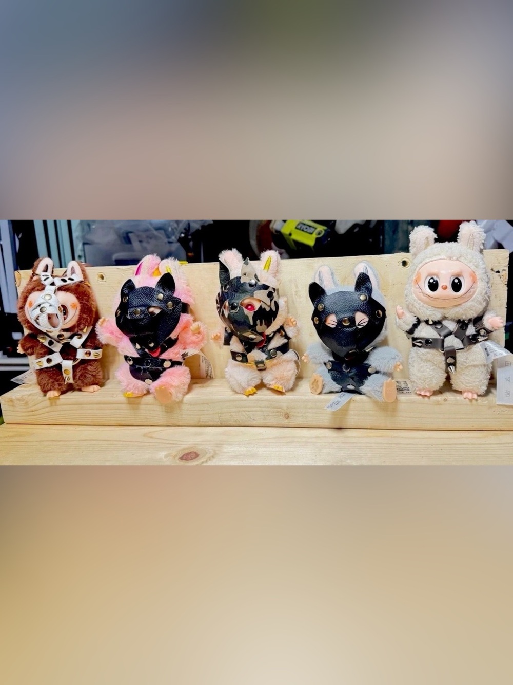 Set of 5 Plush Doll Bdsm Fabubus with Studded Leather Maskand harness